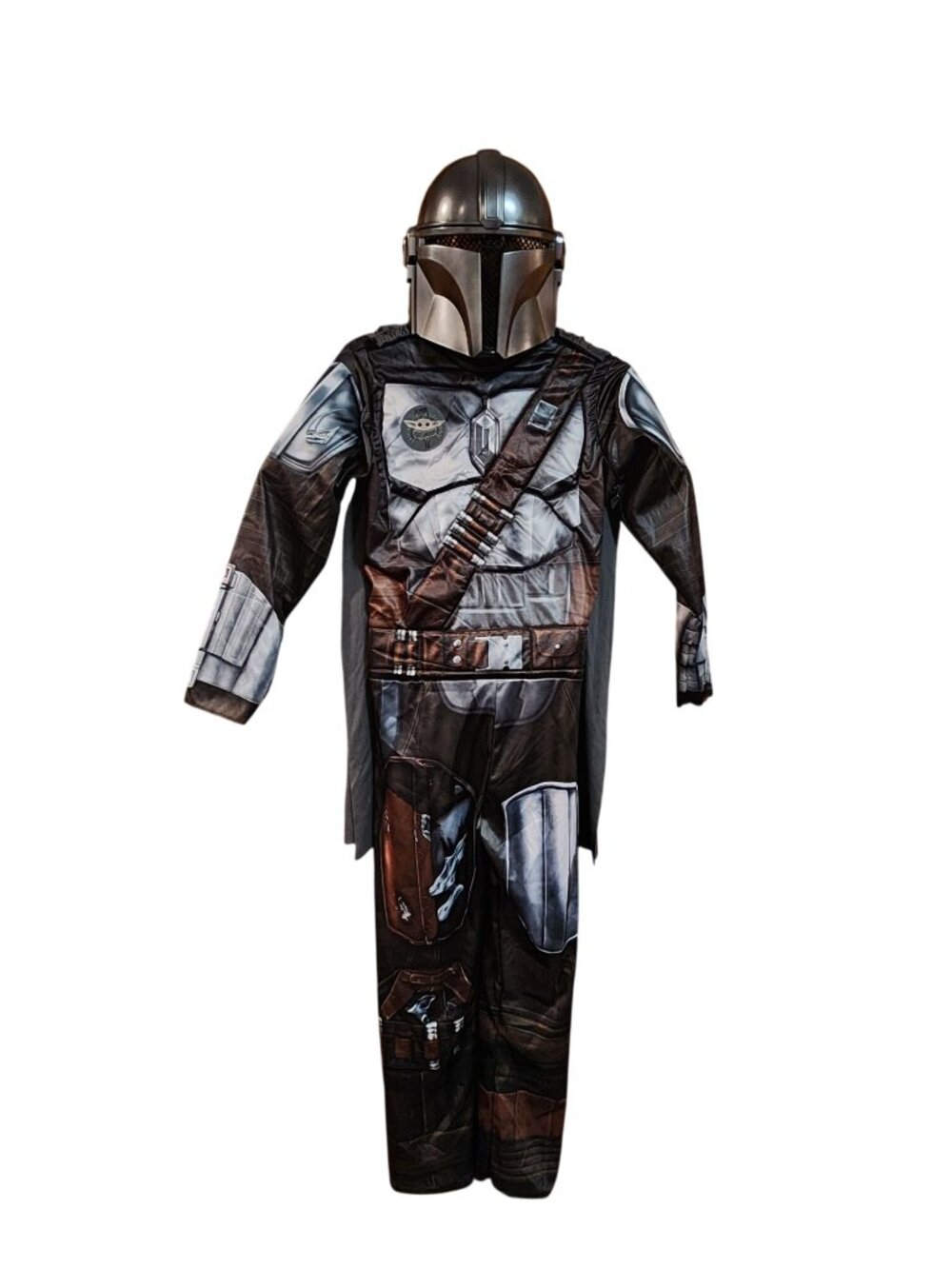 Star Wars Mandalorian Costume Jumpsuit Cape Helmet Boys Large